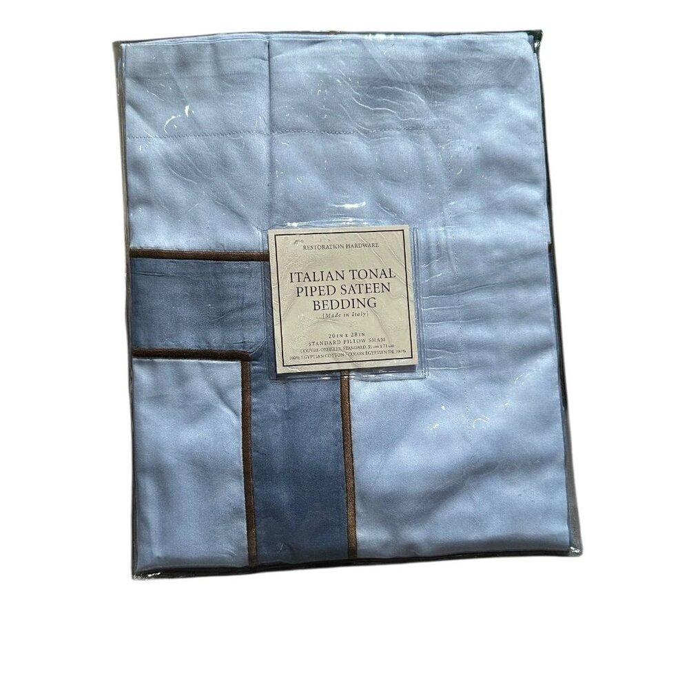 Restoration Hardware Italian Tonal Piped Sateen Sky Standard Sham Italy